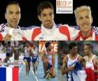Mahiedine Mekhissi-Benabbes 3000 m engelli koşu şampiyonu Bouabdellah Tahri ve Jose Luis Blanco (2 ve 3) Avrupa Atletizm Şampiyonası&#039;nda Barcelona 2010